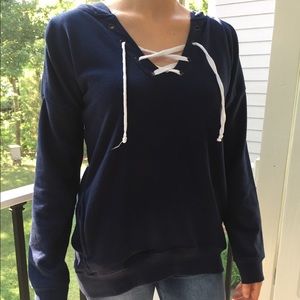 Navy Lace-Up Hoodie